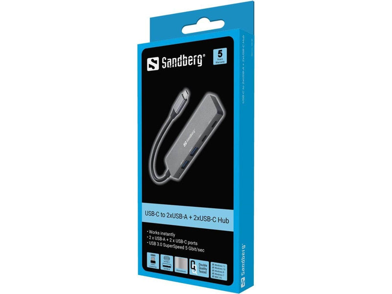 Sandberg 4-port USB Hub USB-Hubs - USB 3.0 - 4 - Grau