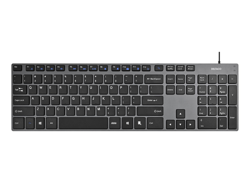 Deltaco Wired slim office keyboard low-profile aluminum - US-Englisch