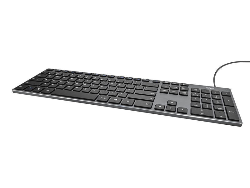Deltaco Wired slim office keyboard low-profile aluminum - US-Englisch