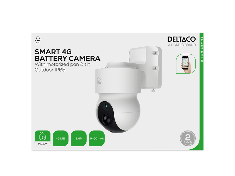 Deltaco Batteriebetriebene 4G-Smart-Kamera, 2 MP