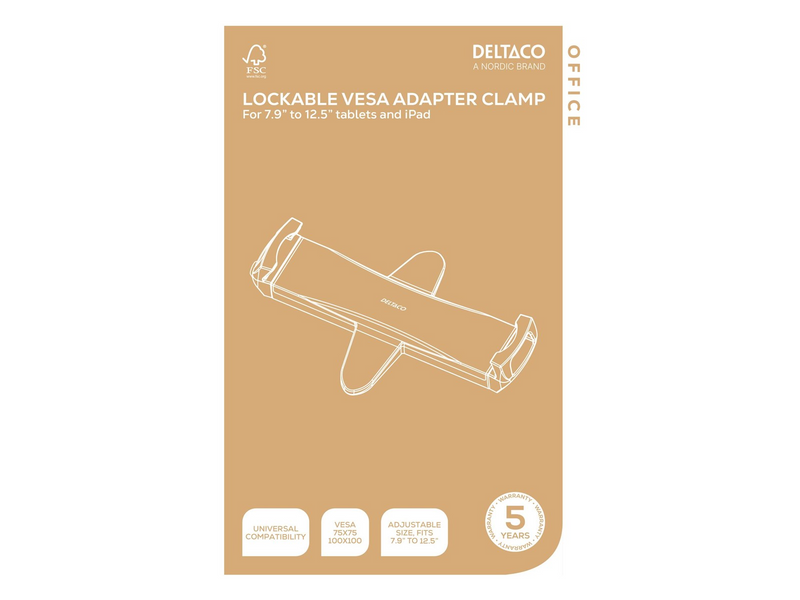 Deltaco Lockable VESA adapter clamp for 7.9” to 12.5” tablets and iPad