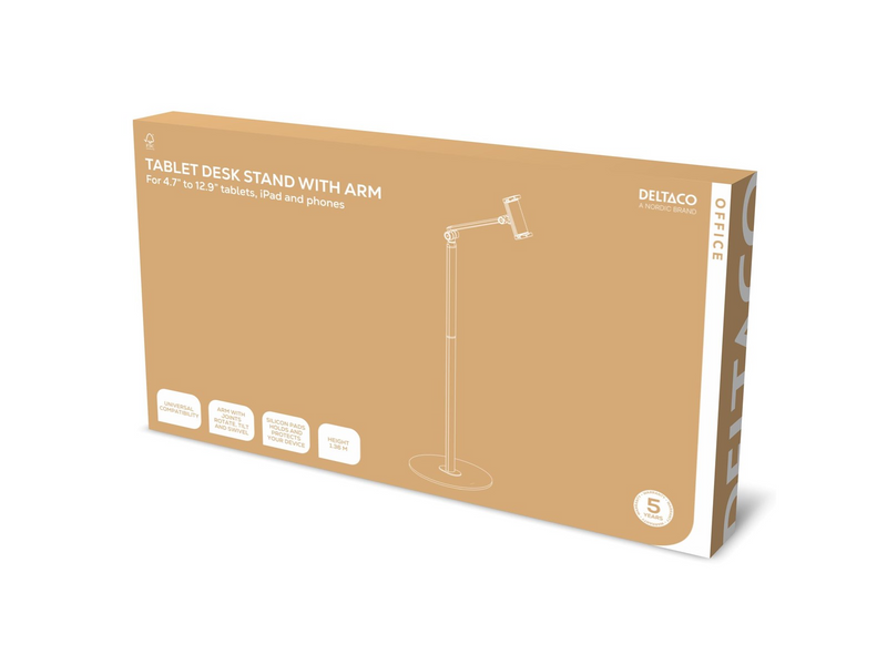 Deltaco Universal floor stand with adjustable arm tablets and phones from 4.7 to 12.9" white