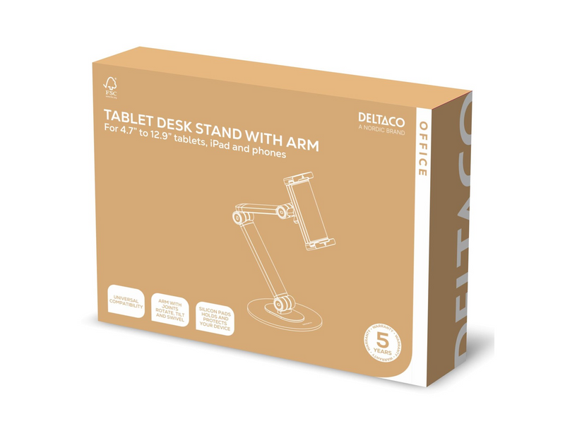 Deltaco Universal tablet desk stand with adjustable arm 4.7 to 12.9” tablets iPad and phones