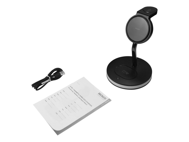 Deltaco 3-in-1 magnetic wireless charger black