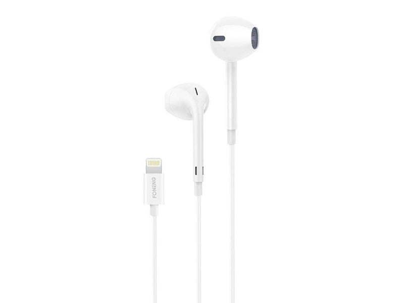 Foneng T28 Wired Earphones Lightning with remote Control (White)