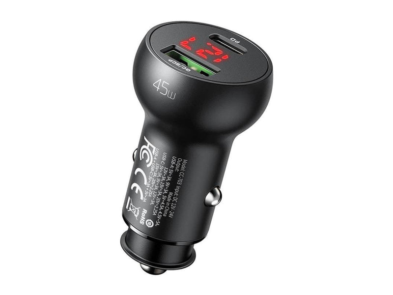 Mcdodo Car Charger  CC-7030 USB + USB-C with Display 45W (Black)