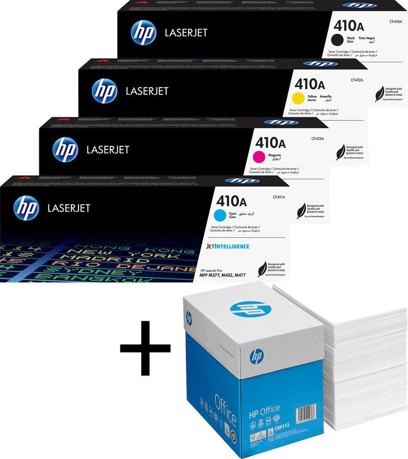 Bundle mit HP Original 410A Toner 4er Multipack + 2.500 Blatt HP Kopierpapier hochweiß