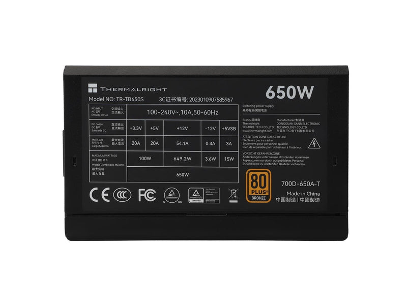 Thermalright TB S - Netzteile - 650 Watt - 140 mm - ATX 3.0 - 80 Plus Bronze zertifiziert