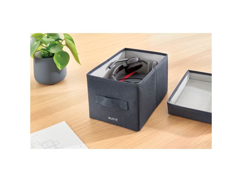 Leitz Aufbewahrungsbox aus Stoff mit Deckel klein, Samtgrau, 2er-Pack