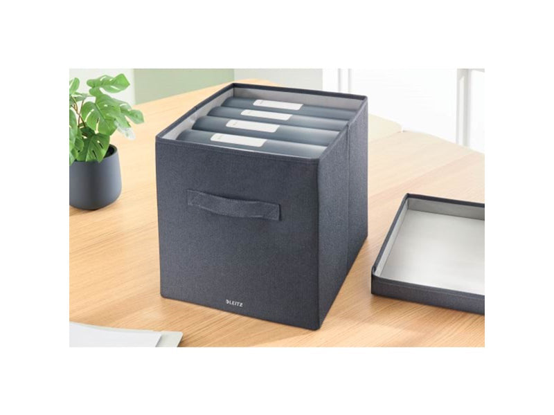 Leitz Aufbewahrungsbox aus Stoff mit Deckel groß, Samtgrau, 2er-Pack