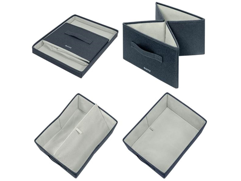 Leitz Aufbewahrungsbox aus Stoff mit Deckel mittel, Samtgrau, 2er-Pack