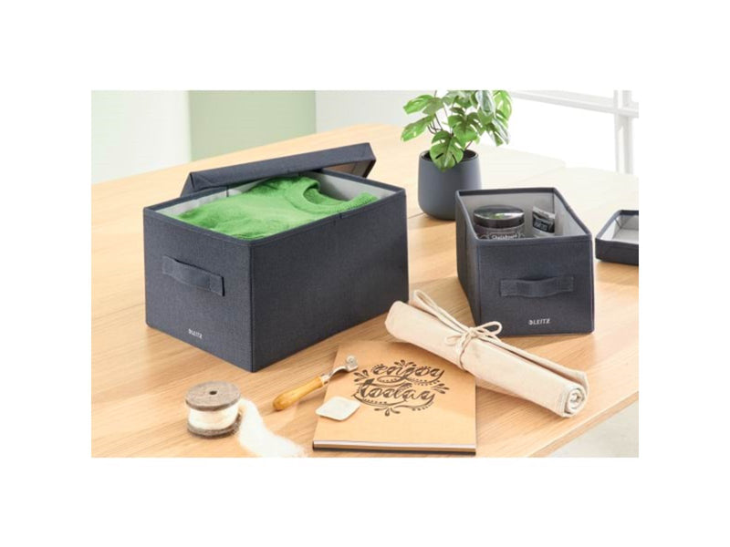 Leitz Aufbewahrungsbox aus Stoff mit Deckel mittel, Samtgrau, 2er-Pack
