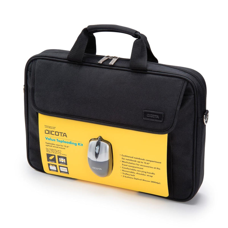 DICOTA Value Toploading Kit 39,6 cm (15.6') Notebook-Tasche inkl. optische Maus, schwarz
