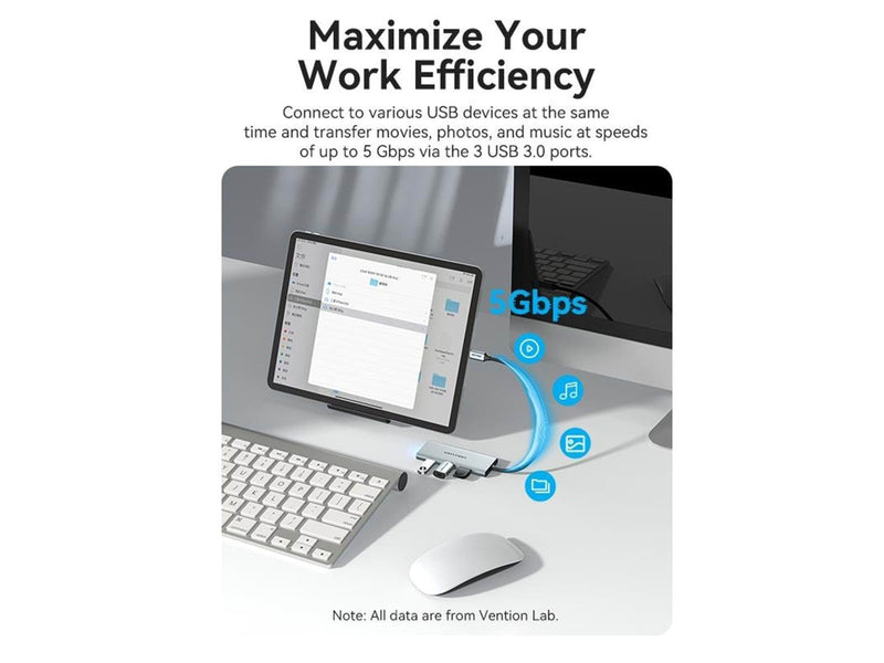 Vention USB-C to HDMI/USB 3.0x3/SD/TF/PD Docking Station 0.15M Gray Aluminum Alloy Type USB-Hubs - USB 3.0 - 6 - silber