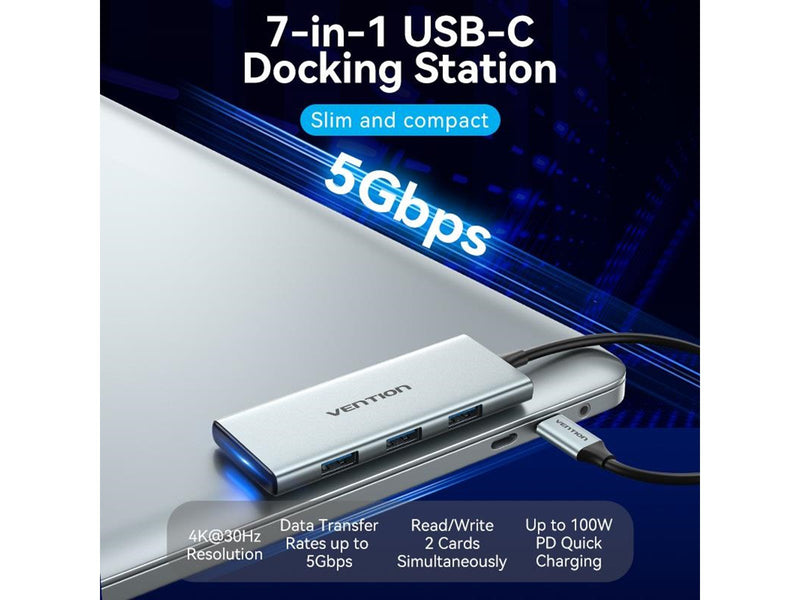 Vention USB-C to HDMI/USB 3.0x3/SD/TF/PD Docking Station 0.15M Gray Aluminum Alloy Type USB-Hubs - USB 3.0 - 6 - silber