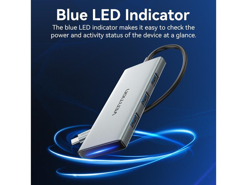Vention USB-C to HDMI/USB 3.0x3/SD/TF/PD Docking Station 0.15M Gray Aluminum Alloy Type USB-Hubs - USB 3.0 - 6 - silber