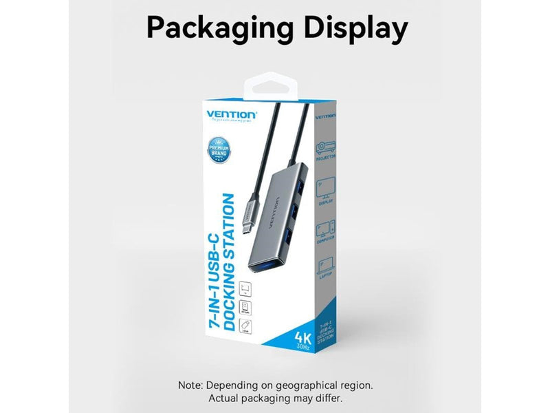 Vention USB-C to HDMI/USB 3.0x3/SD/TF/PD Docking Station 0.15M Gray Aluminum Alloy Type USB-Hubs - USB 3.0 - 6 - silber