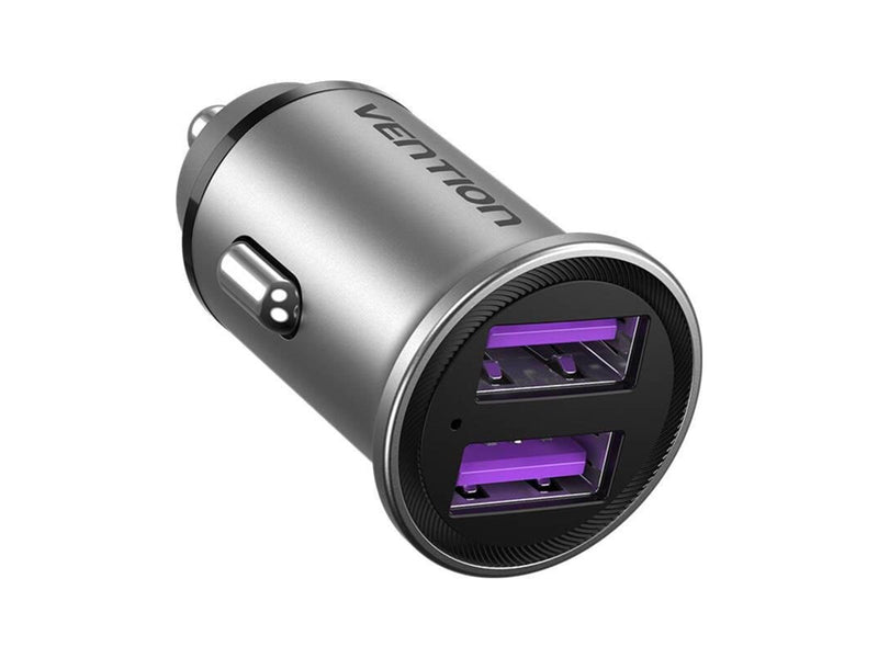 Vention Two-Port USB A+A(30/30) Car Charger Gray Mini Style Aluminium Alloy Type