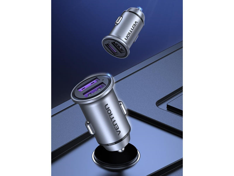 Vention Two-Port USB A+A(30/30) Car Charger Gray Mini Style Aluminium Alloy Type