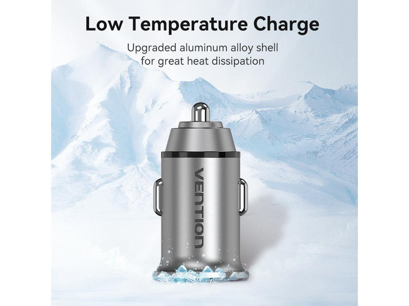Vention Two-Port USB A+A(30/30) Car Charger Gray Mini Style Aluminium Alloy Type