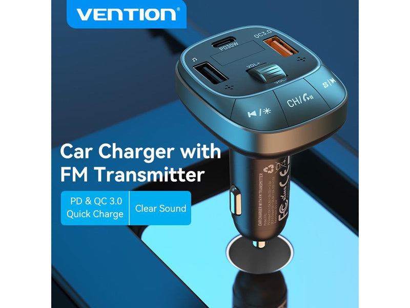 Vention Two-Port USB A+A(30/30) Car Charger Gray Mini Style Aluminium Alloy Type