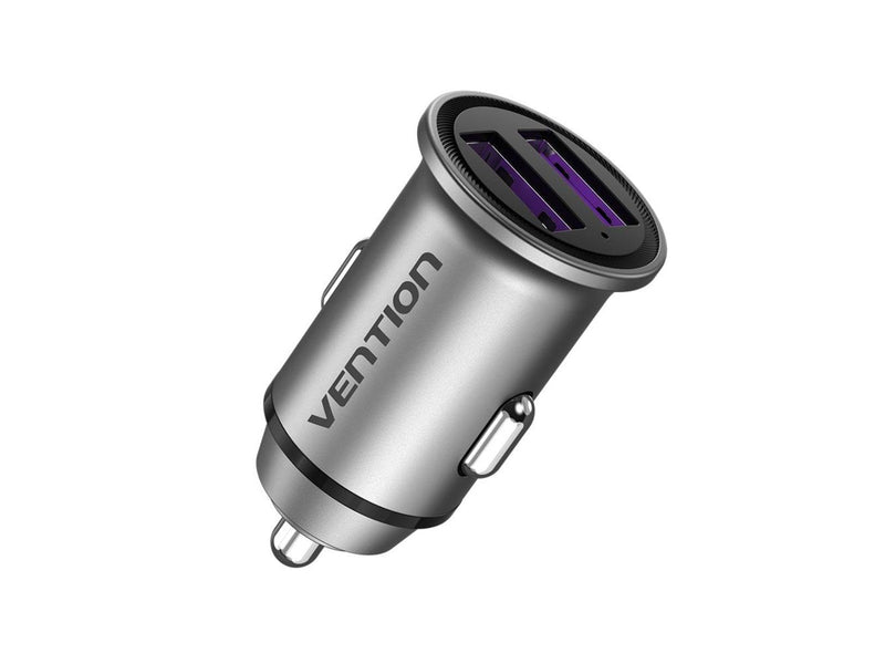 Vention Two-Port USB A+A(30/30) Car Charger Gray Mini Style Aluminium Alloy Type