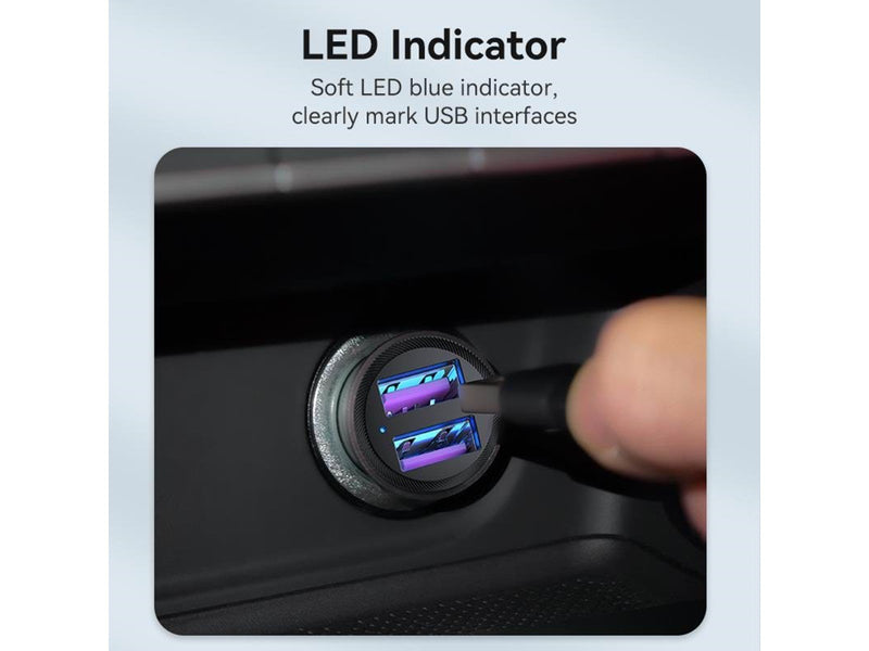Vention Two-Port USB A+A(30/30) Car Charger Gray Mini Style Aluminium Alloy Type