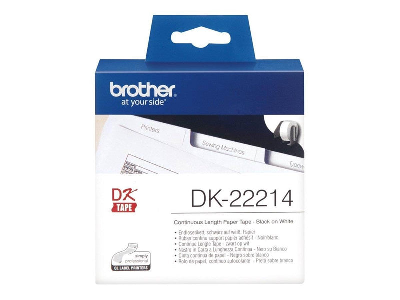 Brother DK-22214 Continuous Paper Label Roll – Black on White 12mm wide