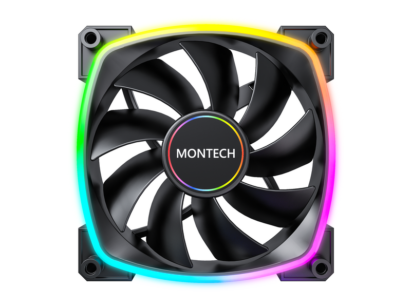 Montech AX140 PWM BK - Gehäuselüfter - 140mm - Schwarz mit RGB LED - 28 dBA