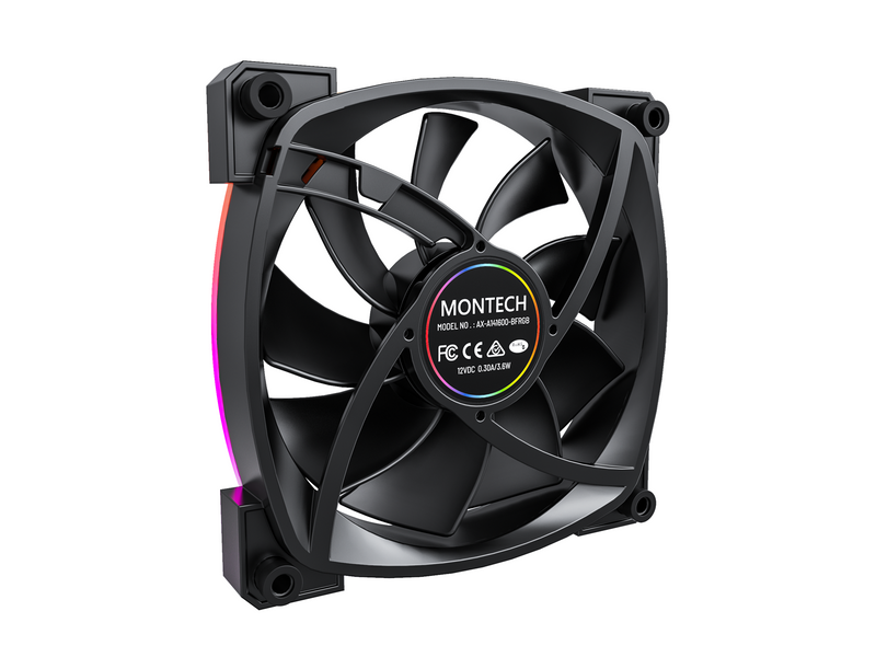 Montech AX140 PWM BK - Gehäuselüfter - 140mm - Schwarz mit RGB LED - 28 dBA