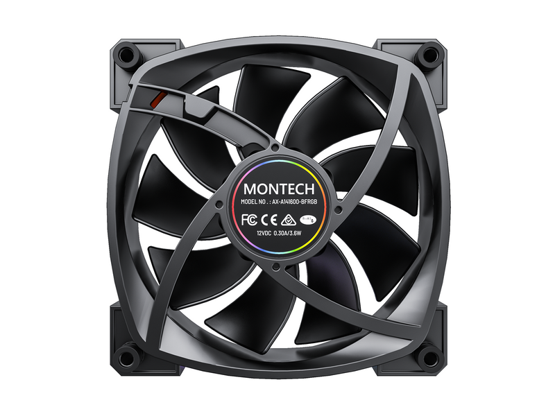 Montech AX140 PWM BK - Gehäuselüfter - 140mm - Schwarz mit RGB LED - 28 dBA