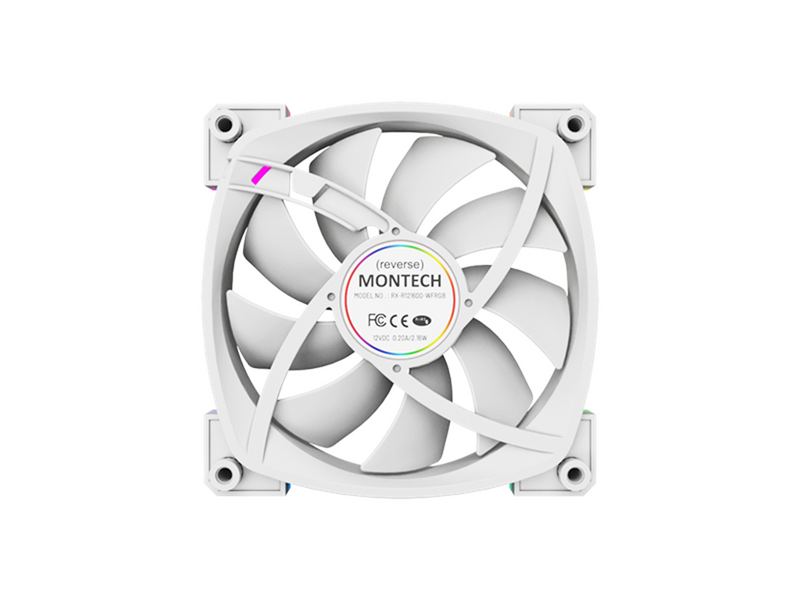 Montech RX120 PWM WH - Reverse - Gehäuselüfter - 120mm - Weiß mit RGB-Beleuchtung - 27 dBA