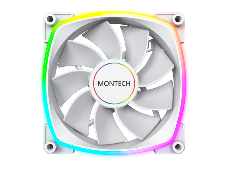 Montech RX140 PWM WH - Reverse - Gehäuselüfter - 140mm - Weiß mit RGB-Beleuchtung - 28 dBA