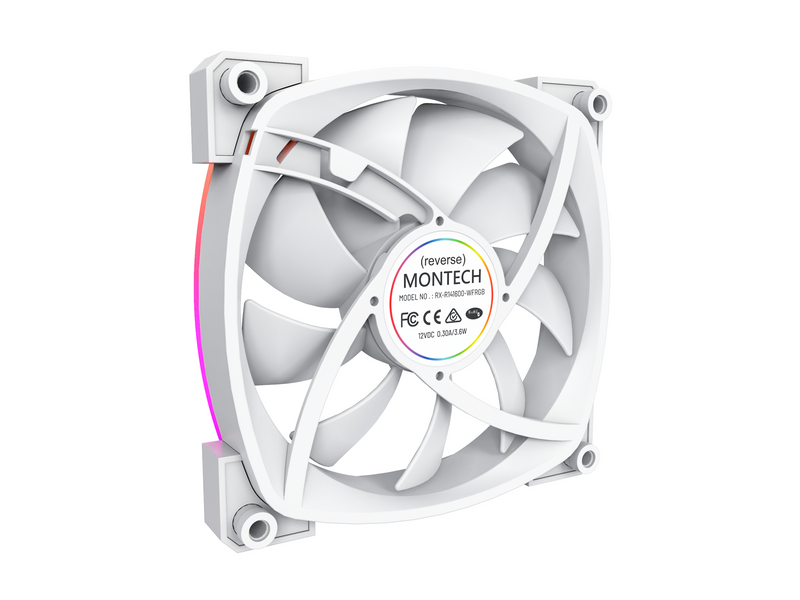 Montech RX140 PWM WH - Reverse - Gehäuselüfter - 140mm - Weiß mit RGB-Beleuchtung - 28 dBA