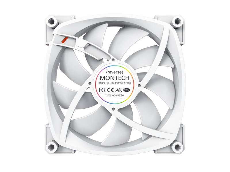 Montech RX140 PWM WH - Reverse - Gehäuselüfter - 140mm - Weiß mit RGB-Beleuchtung - 28 dBA
