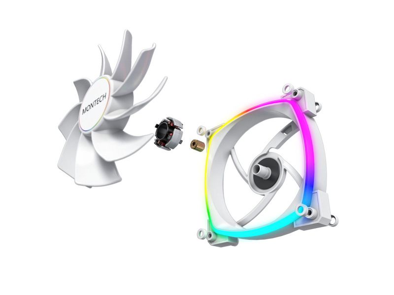 Montech RX140 PWM WH - Reverse - Gehäuselüfter - 140mm - Weiß mit RGB-Beleuchtung - 28 dBA