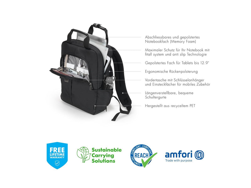 Dicota Slim Eco Pro Rucksack für Laptop 14.1" | Schwarz