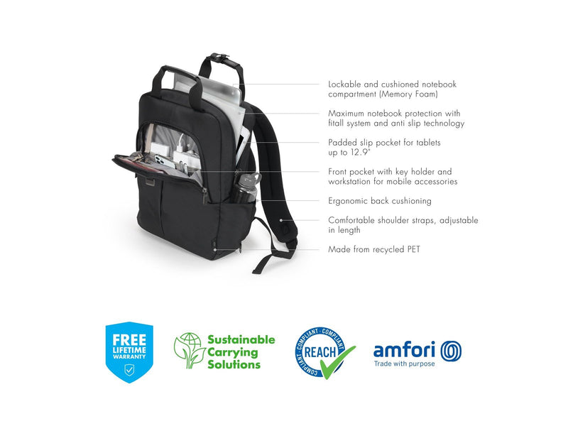 Dicota Slim Eco Pro Rucksack für Laptop 14.1" | Schwarz
