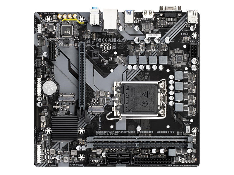 GIGABYTE B760M H DDR4 Mainboard - Intel B760 - Intel LGA1700 socket - DDR4 RAM - Micro-ATX