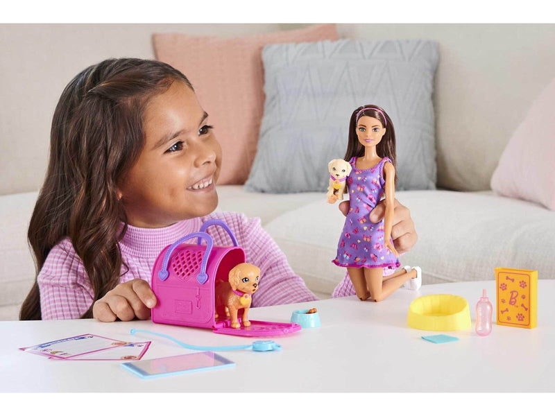 Barbie Doll And Accessories Pup Adoption Playset With Doll 2 Puppies And Color-Change