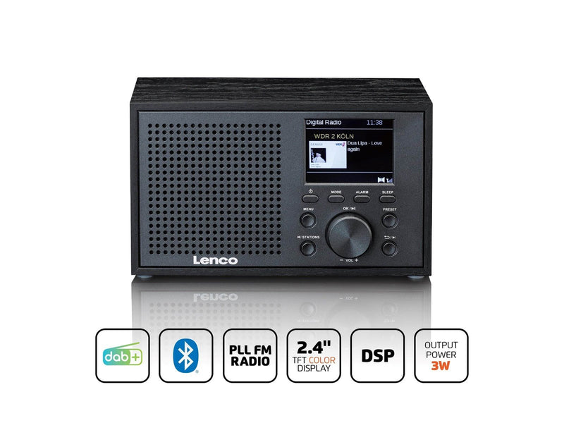 Lenco DAR-017BK - Compact and stylish DAB+/FM radio with Bluetooth® and wooden casing - Black - DAB+/FM - Mono - schwarz