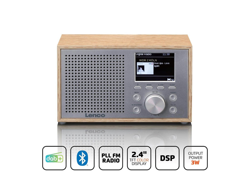 Lenco DAR-017WH - Compact and stylish DAB+/FM radio with Bluetooth® and wooden casing - Oakwood - DAB+/FM - Mono - silber