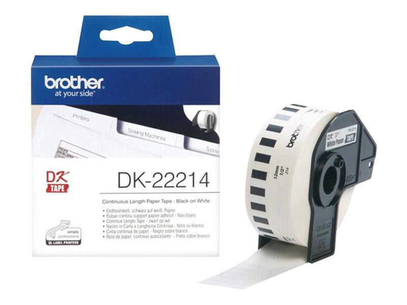 Brother DK-22214 Continuous Paper Label Roll – Black on White 12mm wide