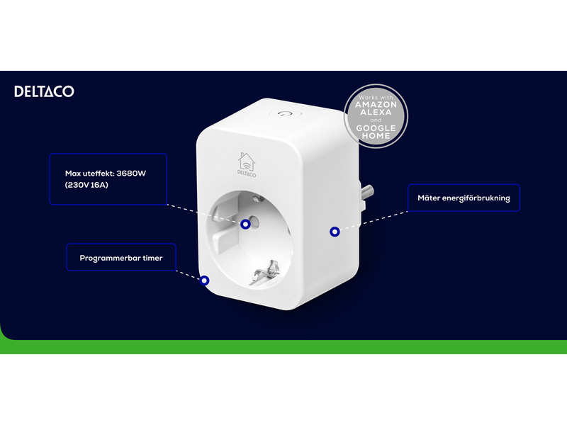 Deltaco Smart-Adapter mit Energieüberwachung, 16 A