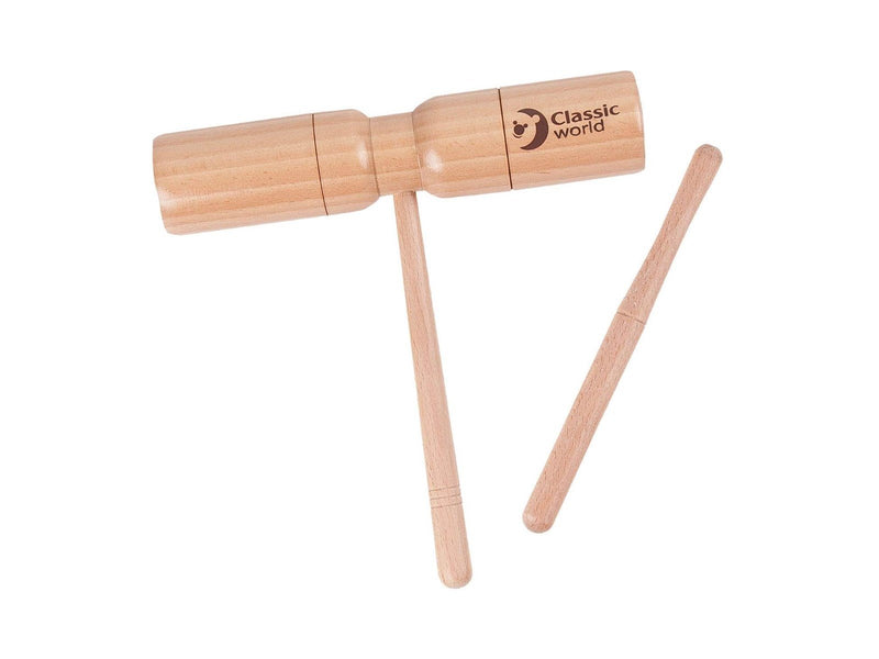 Classic World Wooden Tone Block with Handle and Stick