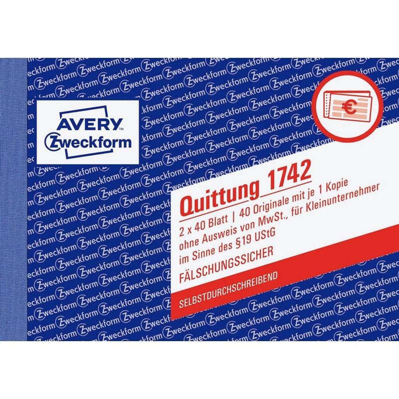 AVERY Zweckform Quittung für Kleinunternehmer (ohne MwSt.) Formularbuch 1742