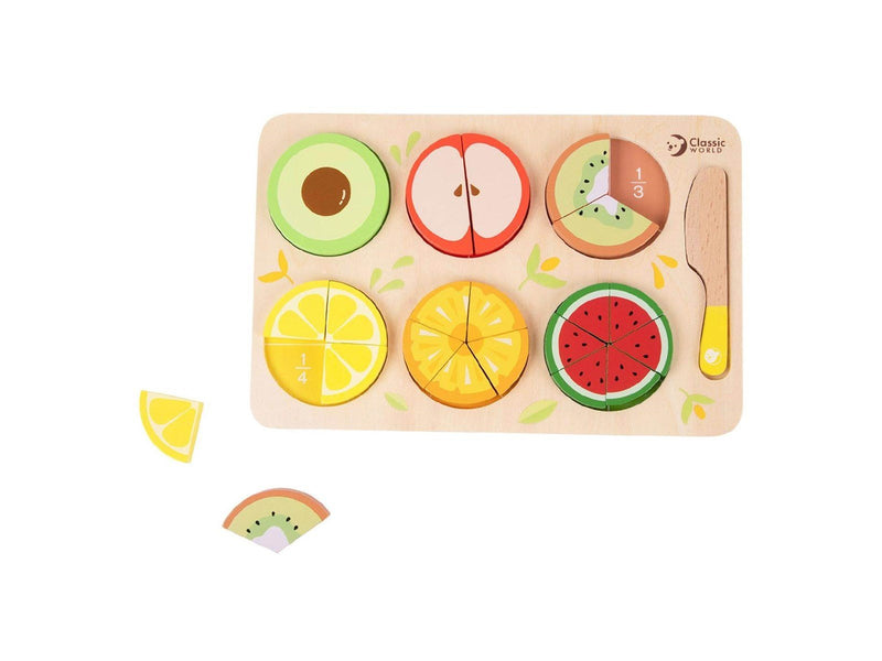 Classic World Wooden Fruit Puzzle Fractions 22 pieces.