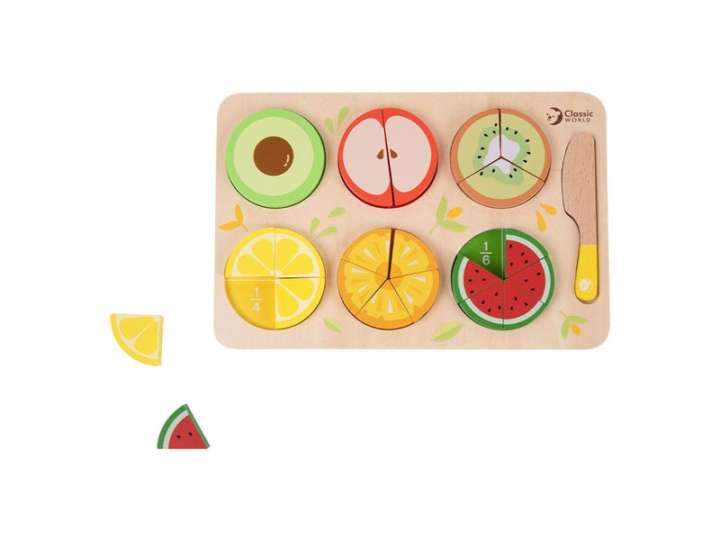 Classic World Wooden Fruit Puzzle Fractions 22 pieces.