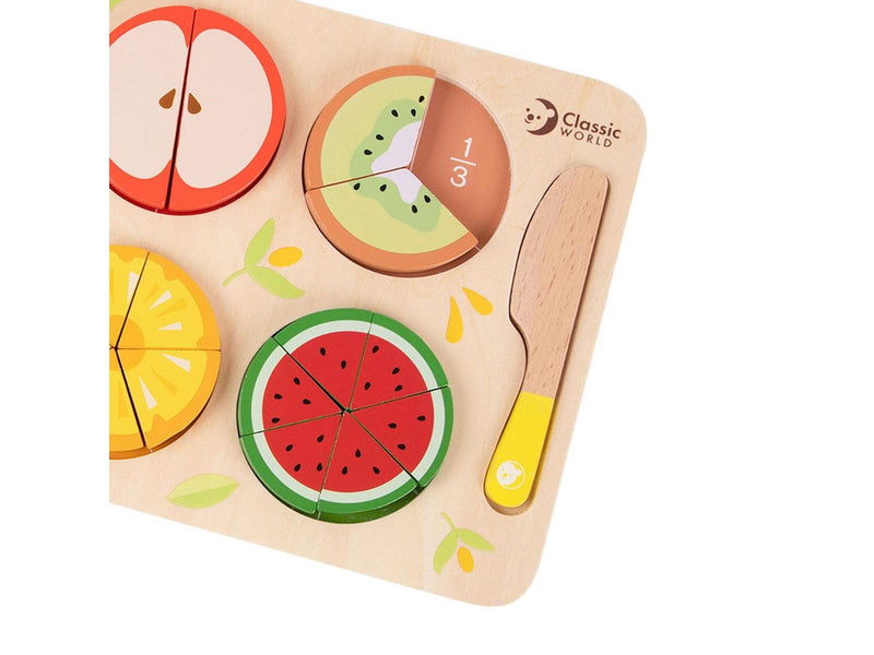 Classic World Wooden Fruit Puzzle Fractions 22 pieces.
