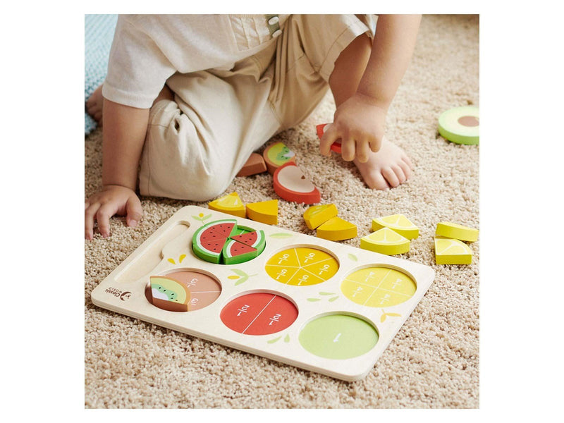 Classic World Wooden Fruit Puzzle Fractions 22 pieces.